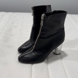 Black Ankle Boots with Silver Heel